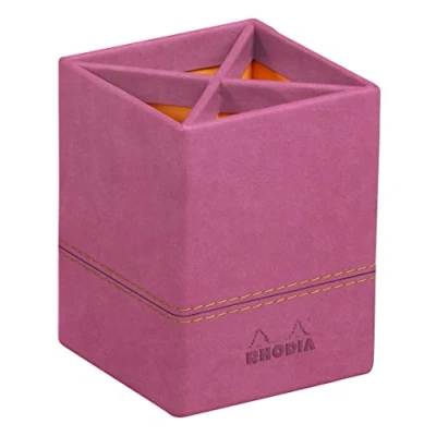 Imagen de RHODIA 194535C Portalápices fucsia 8x8x11 cm Pespunte naranja Exterior de piel sintética Colección Home Office Rhodiarama Organización oficina y almacenamiento diseño