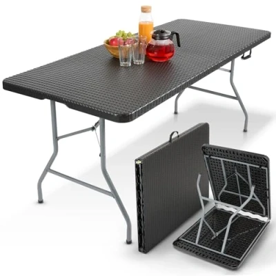 Imagen de Arebos Mesa Plegable Portatil Jardin Exterior 182x74x74 cm Camping de jardín MAX 8 Personas Negro