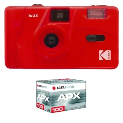 Imagen de KODAK Cámara Recargable M35 35 mm, Color Rojo + película con ISO Captura Tus Momentos Elegancia y Creatividad, la Esencia de Recuerdos inolvidables