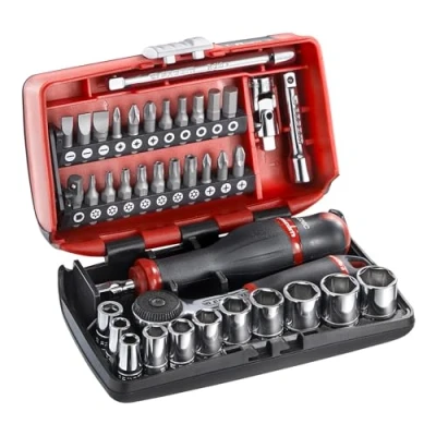 Imagen de FACOM Juego de Vasos 1/4&quot; 5,5 a 14mm y Accesorios, 38 Piezas: PH, PZ, ES, EH, EXR, 6 Caras, Rallonges, Cardan, Mango, Cofre Completo para Profesionales Aficionados, R2NANO