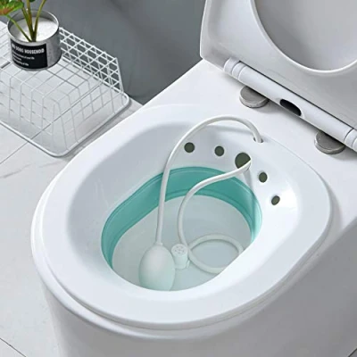 Imagen de AIITLLYNA Baños de Asiento/Bidet para Inodoro,Bidé Portatil Acoplable Inodoro Bidé Plegable Bidet WC Alivio Hemorroideal Pacientes Mujeres Embarazadas Ancianos (Blanco &amp; Azul)