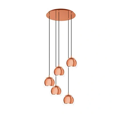 Imagen de Eglo lámpara colgante Rocamar 1, de 5 llamas, acero y cristal en cobre, transparente, mesa comedor, salón con casquillo E27