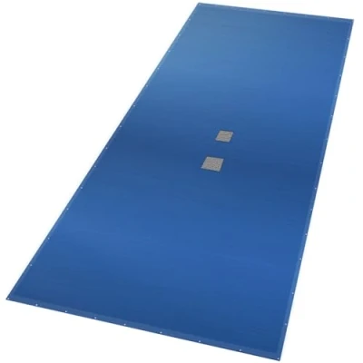 Imagen de VOUNOT Lona para Piscina Rectangular 14 x 8 m, Cubierta Protectora PE de 160 g/m² con Red Central Drenaje, Funda Piscinas Anti UV Ojales Cada 100 cm, Azul Gris