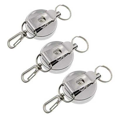 Imagen de JZK 3 x Llavero retráctil con clip cinturón y cadena de carrete acero extensible, retractil, insignia para llevar una pase tarjeta llave puerta porta credenciales