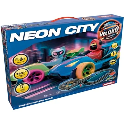 Imagen de Ninco Circuito de Slot Velokú Racers City, Coches Infantil con 380 cm Recorrido, Divertidos vehículos Luces y 2 Personajes, Diseñado para niños a Partir 3 años (91021)