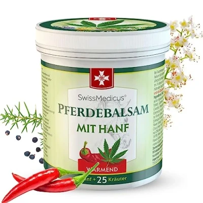 Imagen de SwissMedicus Pferdebalsam el bálsamo de caballo con cannabis efecto calor Alivio real para sistema muscular 25 tipos hierbas, 500 ml, Fyzio crema musculos