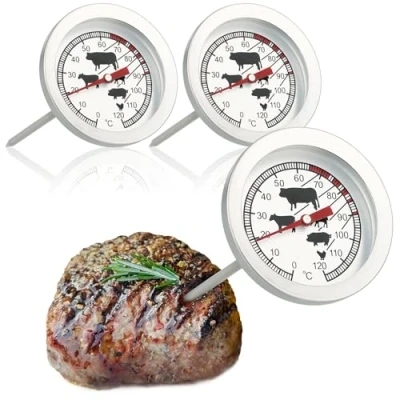 Imagen de com four® 3x Termómetro para Asados de Acero Inoxidable Analógico Carne hasta 120 C Parrilla Aguja 10 cm (003 piezas)