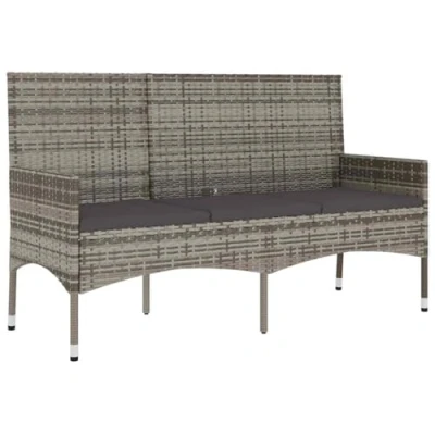 Imagen de vidaXL Sofá de Jardín 3 Plazas con Cojines, Sillón Exterior, Modular, Asiento para Patio Terraza Balcón, Ratán Sintético Gris