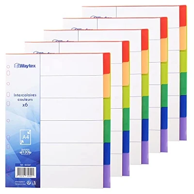 Imagen de WAYTEX 931347C5 Intercalarios (A4, 6 teclas, polipropileno, colores vivos con índice (5 unidades)
