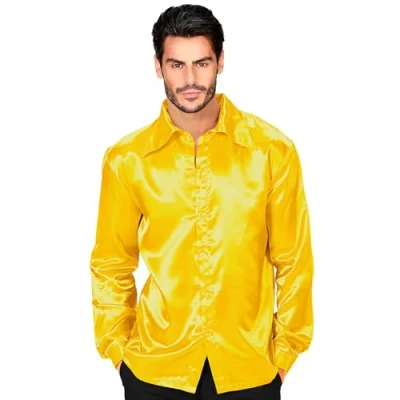 Imagen de W WIDMANN MILANO Party Fashion Camisa de raso para hombre, 70s Disco Fever, Retro Style, Schlagermove, fiesta