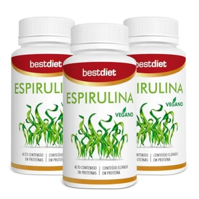 Imagen de Best Diet Espirulina en cápsulas, complemento alimenticio vegano rico proteínas. Pack 3 botes con 100 cápsulas
