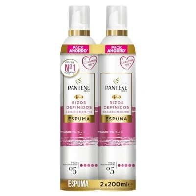 Imagen de Pantene Pro V Espuma Rizos Perfectos Nutritiva y Protectora del Calor, con Aceite de Coco, 2x200 ml