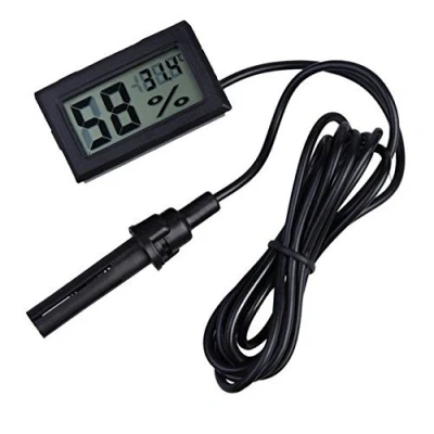 Imagen de WINGONEER 2 en 1 Digital LCD incorporado termómetro higrómetro con exterior para reptil incubadora Acuario Aves de corral Negro
