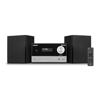 Imagen de MEDION E64088 Sistema Compacto Micro Audio System (Dab+, Reproductor CD, PLL Radio FM, Bluetooth, conexión USB, Temporizador de Apagado, MP3, Pantalla LCD con indicación 12/24 Horas)