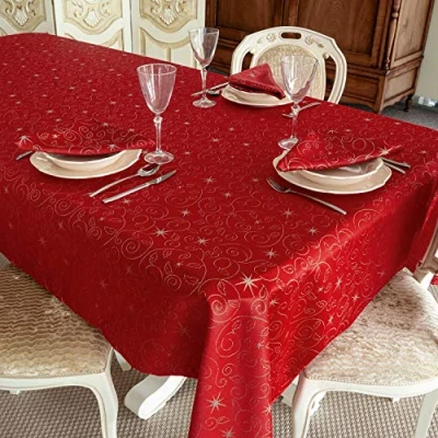Imagen de BGEUROPE Mantel antimanchas, diseño de estrellas Navidad, color rojo y plateado (150 x 400 cm)