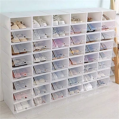 Imagen de SanBouSi caja de almacenaje zapatos plástico transparente con tapa, a prueba polvo y apilable