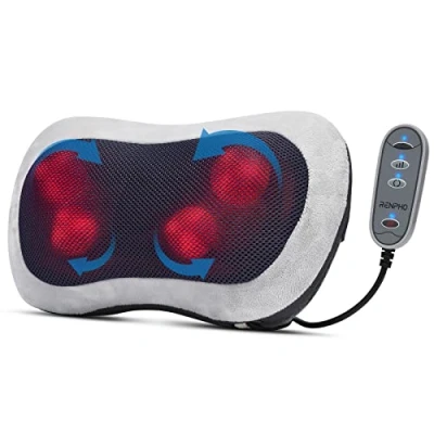Imagen de RENPHO Cojín de Masaje Eléctrico con Calor, 3 Velocidades Shiatsu Masajeador Espalda y Cervical, Cojin Cuello Hombros para Hogar Oficina
