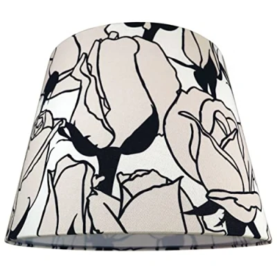 Imagen de ESSENCE Luces, pantalla de lámpara diseño rosas florales, cónica tela lino 14 pulgadas, pantallas Coolie para mesa/suelo/techo//lámpara colgante, blanco, cardán