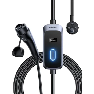 Imagen de UGREEN Cargador Coche Electrico 3.68kW, Corriente Conmutable 8 10 13 16A con Pantalla Digital, 5M Cable Tipo 2 Bolsa