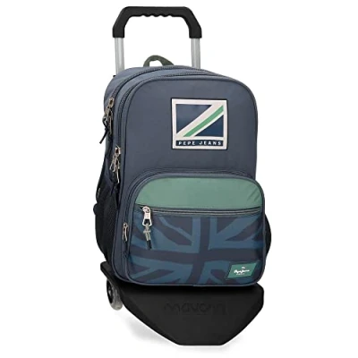 Imagen de Pepe Jeans Tom Mochila Escolar Doble Compartimento con Carro Azul 30x40x12 cms Poliéster 15,6L