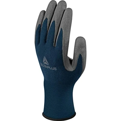 Imagen de Delta Plus ve728no08 poliéster/acrílico Guantes revestimiento, espuma de nitrilo en palma y grano, Gris Negro, 08, 120 unidades)