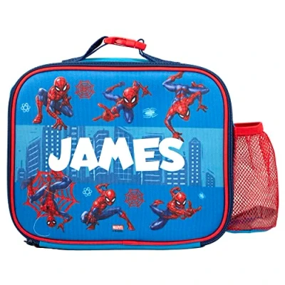 Imagen de Marvel bolsa de almuerzo personalizada para niños, aislada superhéroe escolar niños y niñas, Spiderman, azul