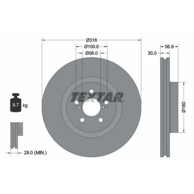 Imagen de TEXTAR PRO 92236503 Disco de freno 316 30 05/07 100 ventilación interna revestido sin perno sujeción rueda, buje rueda SUBARU: Legacy 5