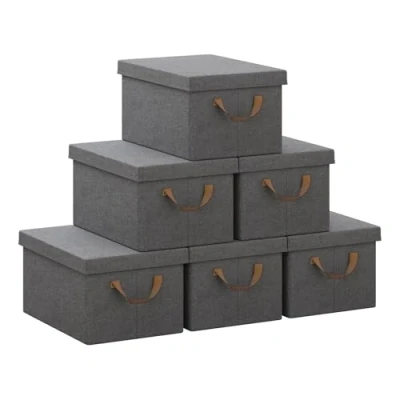 Imagen de WOLTU Cajas de Almacenamiento Plegables, Almacenajes Ropa con Tapa y Asas, Caja Tela Almacenaje para Armario, Cubos Gris, 6 Piezas, 38x27x20 cm, ABB01gbn