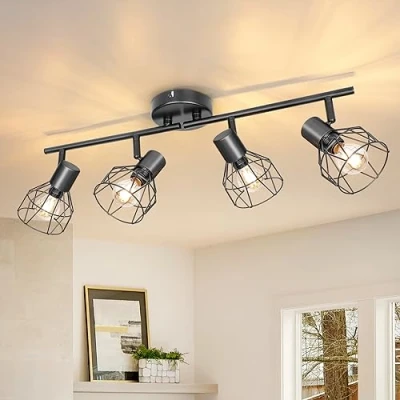 Imagen de Dehobo Lámpara de Techo Ajustables y Giratorios con 4 Focos E14 LED, Lampara Foco Retro para Interiores Dormitorio Cocina, Sin Bombilla E14, Max. 40W (cada bombilla)