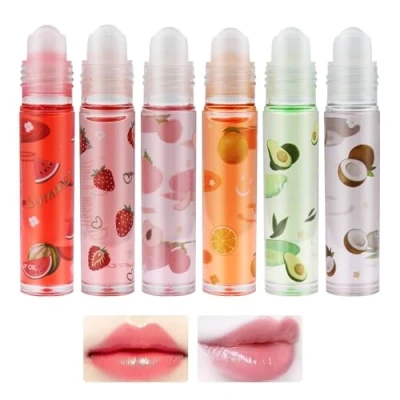 Imagen de KUIRUNRX® Brillo de Labiales Enrollable, Labios con Sabor a Frutas, Aceite Labios, Lápiz labial Líquido Brillante Transparente Hidratante para Larga Duración (6 pcs)