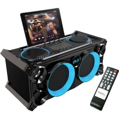 Imagen de Ibiza SPLBOX200 BK Sistema de Sonido portátil Todo en uno 120W Alimentado por batería con Leds los Altavoces Bluetooth, USB, SD, FM y Line IN Negro