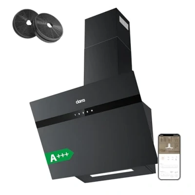 Imagen de CIARRA AS6736HG A+++ Campana Extractora de Cocina 60 cm 650 m3/h Control Táctil con filtro carbón CBCF003 4 Velocidades Cristal Mate Negro