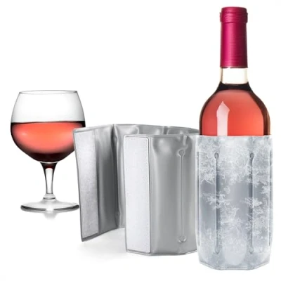 Imagen de COM FOUR® 2x enfriador de botellas para llevar funda enfriadora vino con cierre rápido refrigerante enfriar cerveza, y refrescos champán (02 piezas gris)