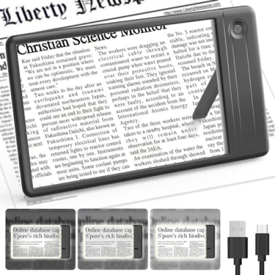 Imagen de MoKo Lupa con Luz, 5X LED Rectangular Soporte Plegable para Leer a Página Completa Lectura 3 Modos de Luz Toda Padres Ancianos Personas Mayores Baja Visión