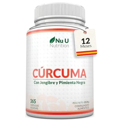 Imagen de Cúrcuma con Jengibre y Pimienta Negra 1520mg 365 Cápsulas Veganas 1 Año de Suministro 95% Curcumina Fuente Natural Vitaminas Minerales Nu U Nutrition