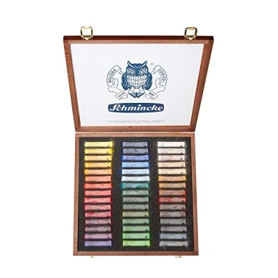 Imagen de Schmincke Pastel, 45 Colors, Multi Purpose, 77 245 097, Wooden Box with Pastel Pencils, Handmade Pastels, Brilliant, Velvety matt, Highly lightfast Shades