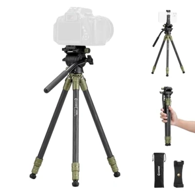 Imagen de Cayer CH10L Trípode de Fibra Carbono con Mini Cabeza Fluida S1, 28&quot; Compacto Sobremesa, para Cámaras sin Espejo Videocámara Teléfono Móvil Webcam