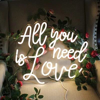 Imagen de DAKABUKA Letrero de neón Blanco cálido con Texto en inglés All You Need is Love para Boda, luz LED neón, Dormitorio, Fiesta cumpleaños, Despedida Soltera, Compromiso,