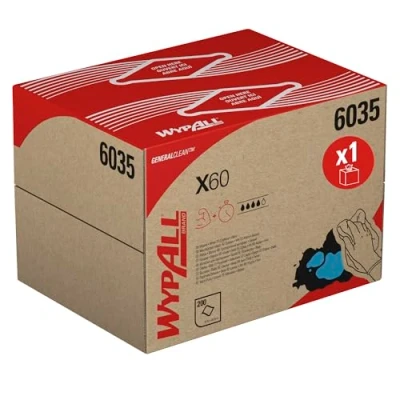 Imagen de WypAll X60 Paños 6035, 1 Capa, Ligeros y Absorbentes, Caja x 200 (200 total)
