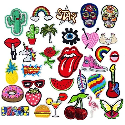 Imagen de MINGZE 32 pcs Patch Sticker, Parches Ropa Termoadhesivos Cute DIY Coser o Planchar en Los Apliques para Camiseta Jeans Sombrero Pantalon Bolsas