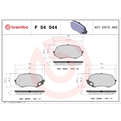 Imagen de BREMBO P 54 044 Juego de pastillas freno preparado para indicador desgaste sin accesorios MITSUBISHI: Canter 7.Generation