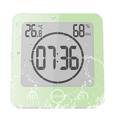 Imagen de ALLOMN Reloj de Baño, LCD Ducha Digital Alarma Impermeable Control Táctil Hum / ℉ Temperatura Humedad, Temporizador Cuenta Regresiva, 3 Métodos Montaje, Energía la Batería (Verde)