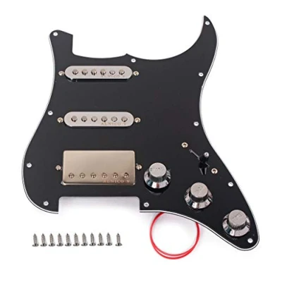 Imagen de Alnicov Loaded Prewired Pickguard Set SSH Alnico V Single Coil Humbucker Pickups, para Fender Strat ST Reemplazo de guitarra eléctrica, Negro