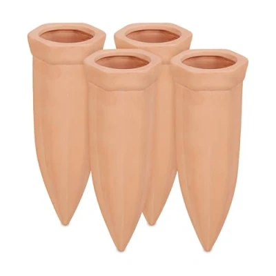 Imagen de Relaxdays Picos de Riego Arcilla, Pack 4, Espigas Riego, Autorriego para Botellas 1,5 l, 15 x 5,5, 5 cm, Terracota