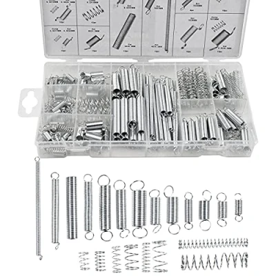 Imagen de 200Piezas Juego de Resortes Surtidos, Muelles Compresión y Extensión Surtidos Acero Galvanizado Tensión Kit Metal con Caja