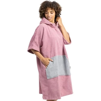 Imagen de HOMELEVEL Poncho con capucha Ponchos de algodón unisex bolsillo Para mujer y hombre adulto surf playa natación Talla S a XL
