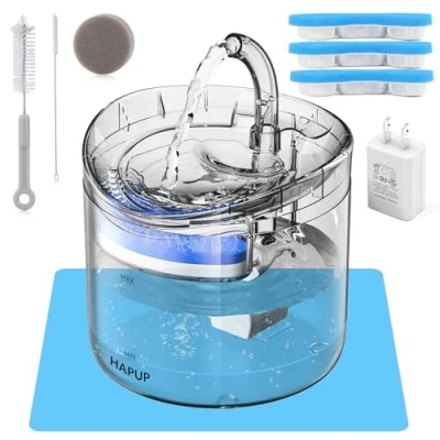 Imagen de HAPUP Fuente para Gatos Bebedero Automático Silenciosa 1,8 L con 2 Modos 3 Filtros 1 Bomba de Agua USB Adaptador UE Almohadilla Silicona Kit Limpieza