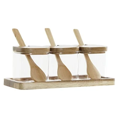 Imagen de DKD Home Decor Set de 3 Botes Bambú Vidrio Borosilicato (20.5 x 8 1.5 cm) (3 pcs) (150 ml)