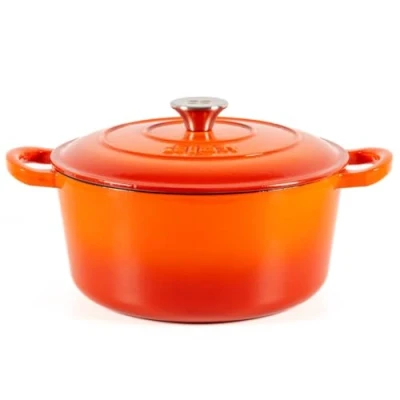 Imagen de Lätt Home Cocotte Hierro Fundido Esmaltado Naranja. Redonda 26x12 CM 4,8 L. Olla Elegante, Resistente, Especial para Inducción y Apta todos tipo de Cocina