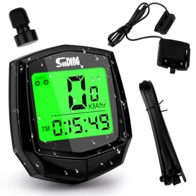 Imagen de Ciclocomputador digital, velocímetro para bicicleta, 14 funciones, IP54, impermeable, con pantalla retroiluminada, HD LCD, odómetro automático cable